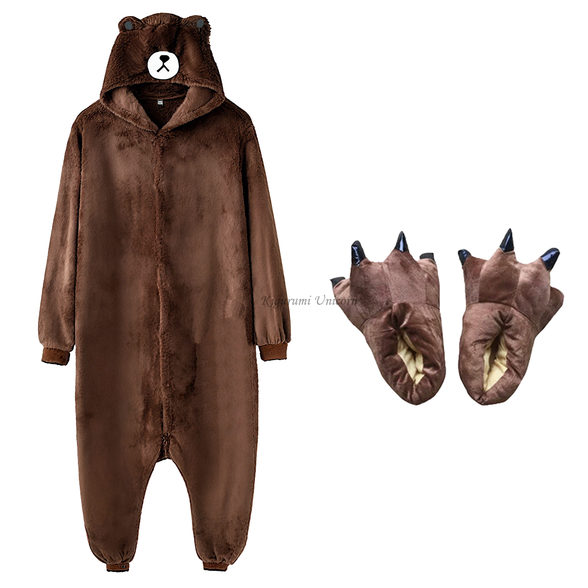 Fleece Hoodie Lined - Brown Bear Onesie Women Men Animal