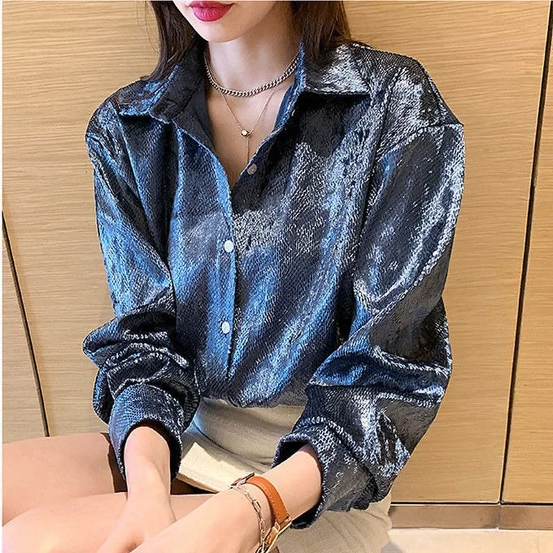 Quality Winter Clothing - Women's Shiny Button Shirt Spring and