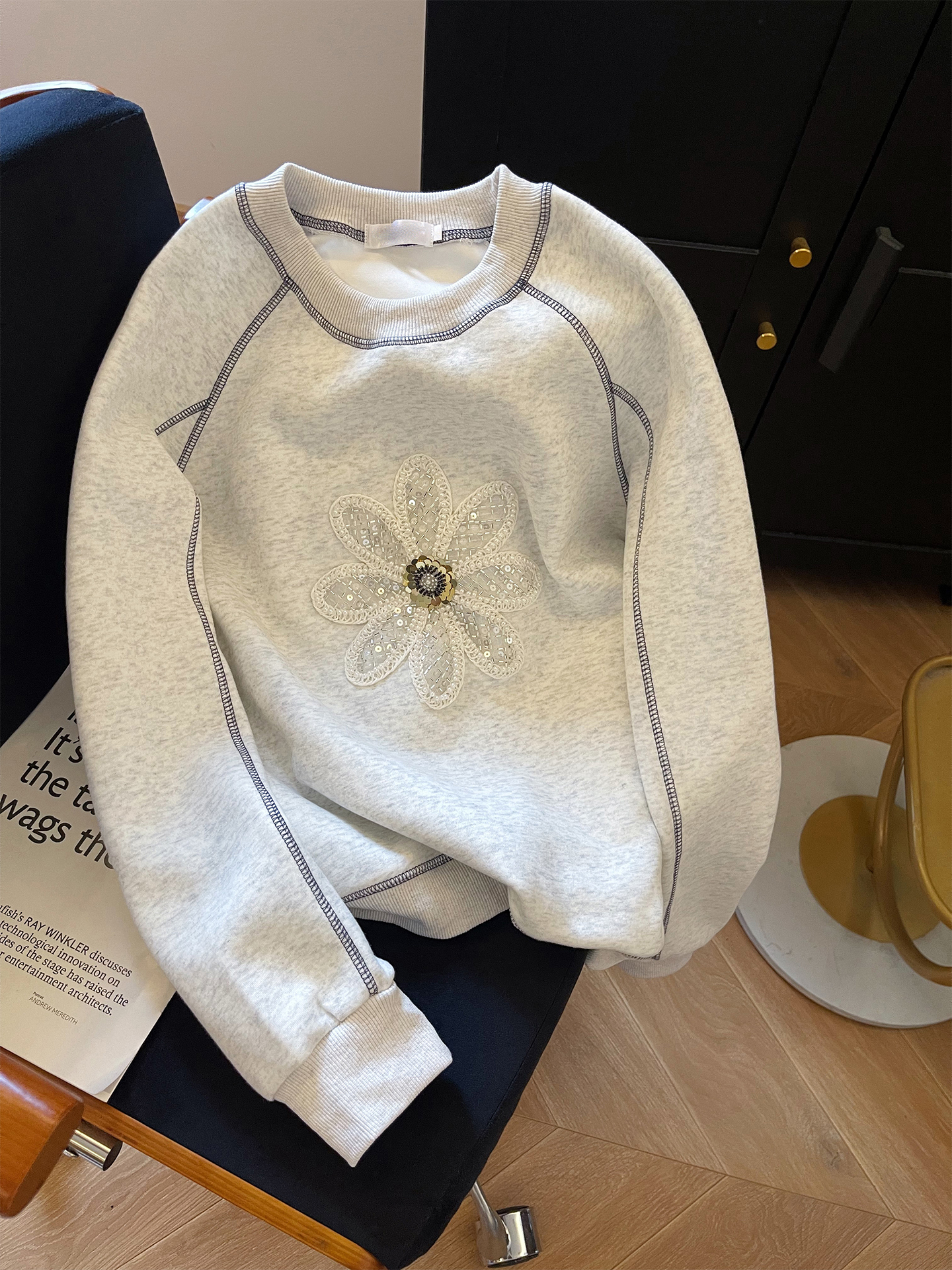 Fleece Hoodie Lined - Gray round Neck Hoodie Women's Fleece