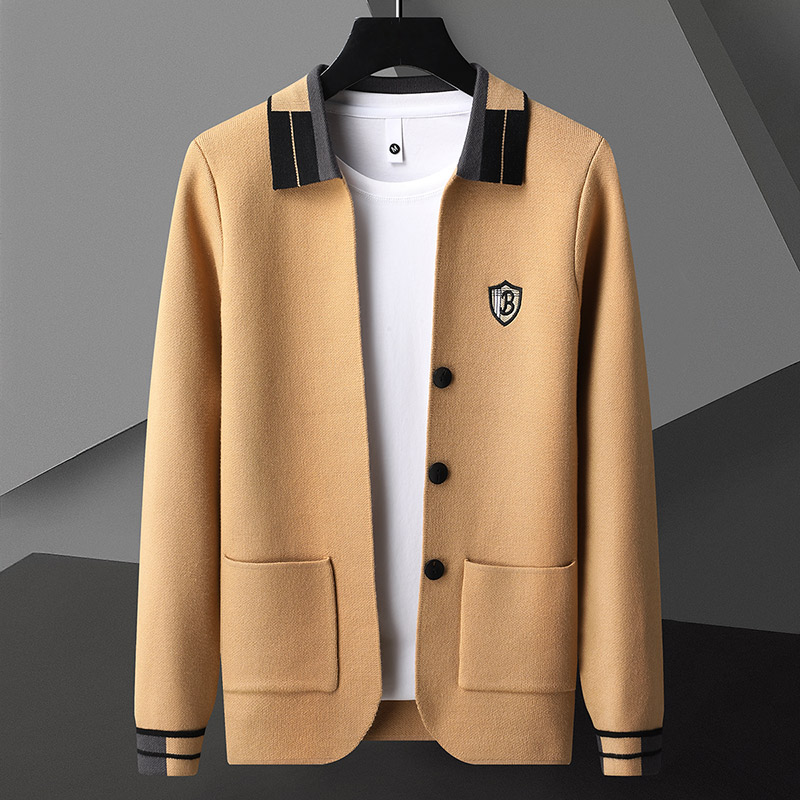 Wool Blend Coat - Autumn/Winter Jacquard Knitted Cardigan Men's Polo