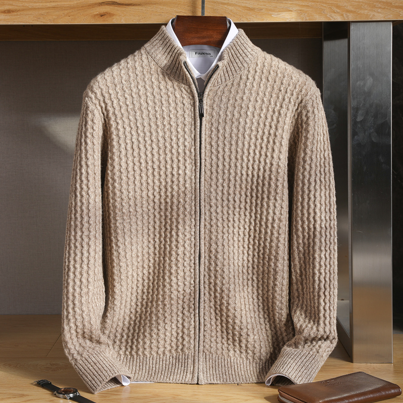 Men's Zipper Mock Collar Thick - Wool Blend Coat 评论和价格