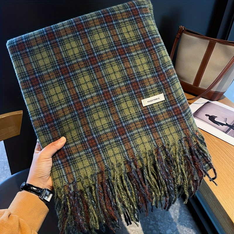 Vintage Green Plaid Tassel Sca - Cashmere Scarf Wrap 评论和价格