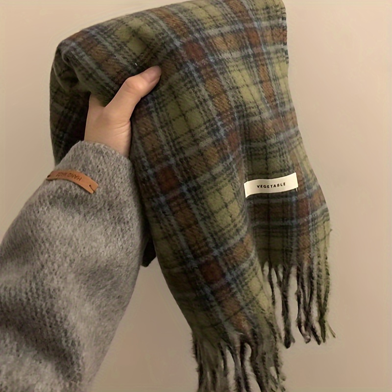 Vintage Green Plaid Tassel Sca - Cashmere Scarf Wrap 评论和价格