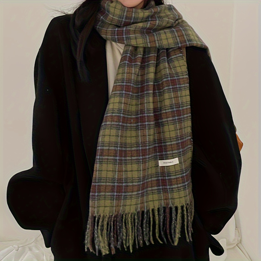 Vintage Green Plaid Tassel Sca - Cashmere Scarf Wrap 评论和价格