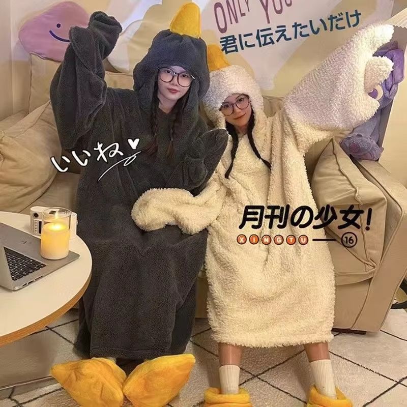 Cartoon Big Goose Robe Coral F - Fleece Hoodie Lined 评论和价格