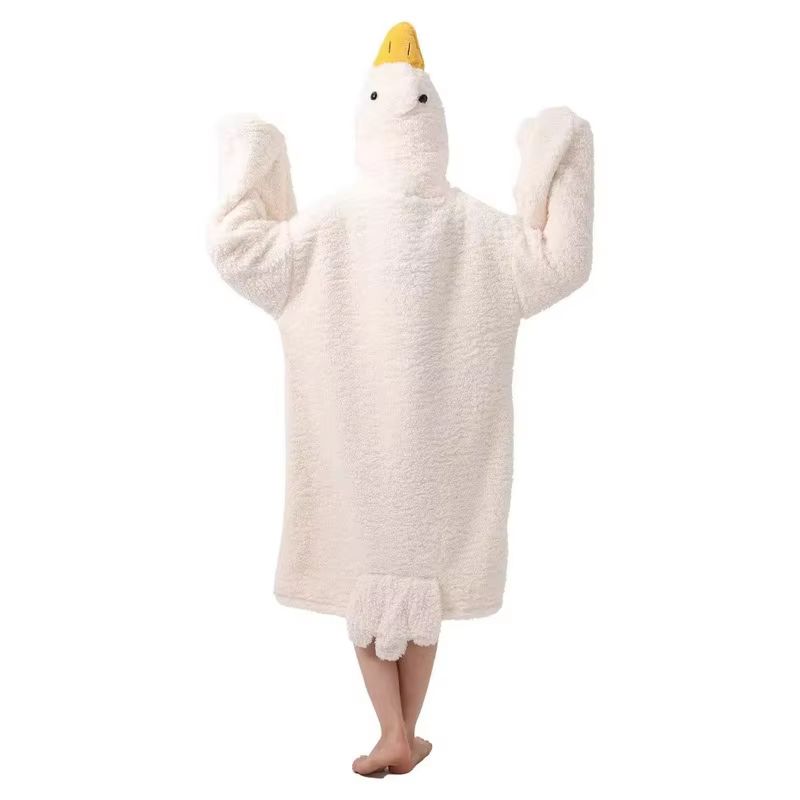 Cartoon Big Goose Robe Coral F - Fleece Hoodie Lined 评论和价格