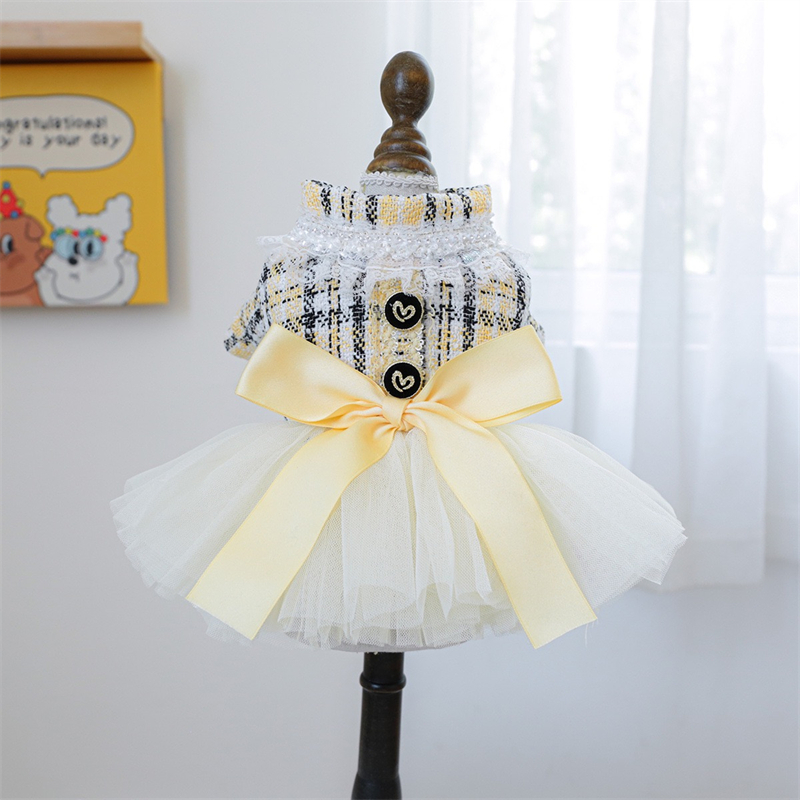 Yellow Ribbon Dresses for Dogs - Winter Clothing In French 评论和价格