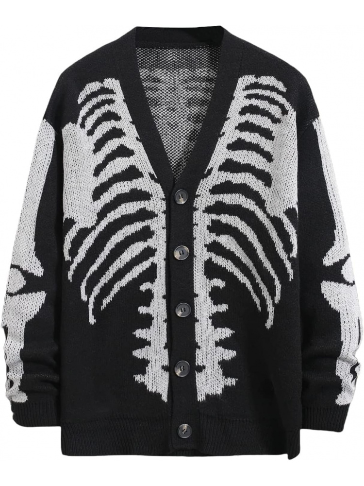 Men's Skeleton Pattern Cardiga - Wool Blend Coat 评论和价格