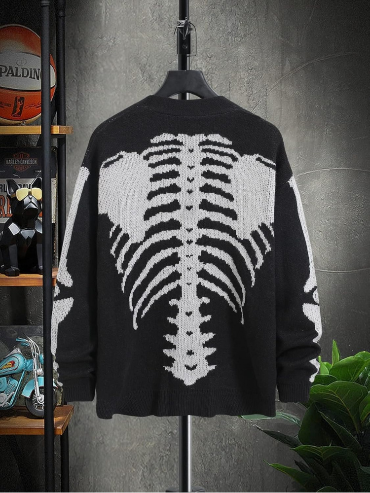 Men's Skeleton Pattern Cardiga - Wool Blend Coat 评论和价格