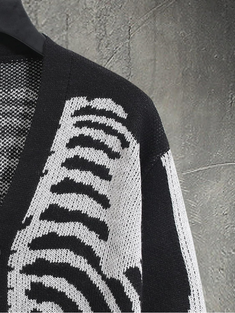 Men's Skeleton Pattern Cardiga - Wool Blend Coat 评论和价格