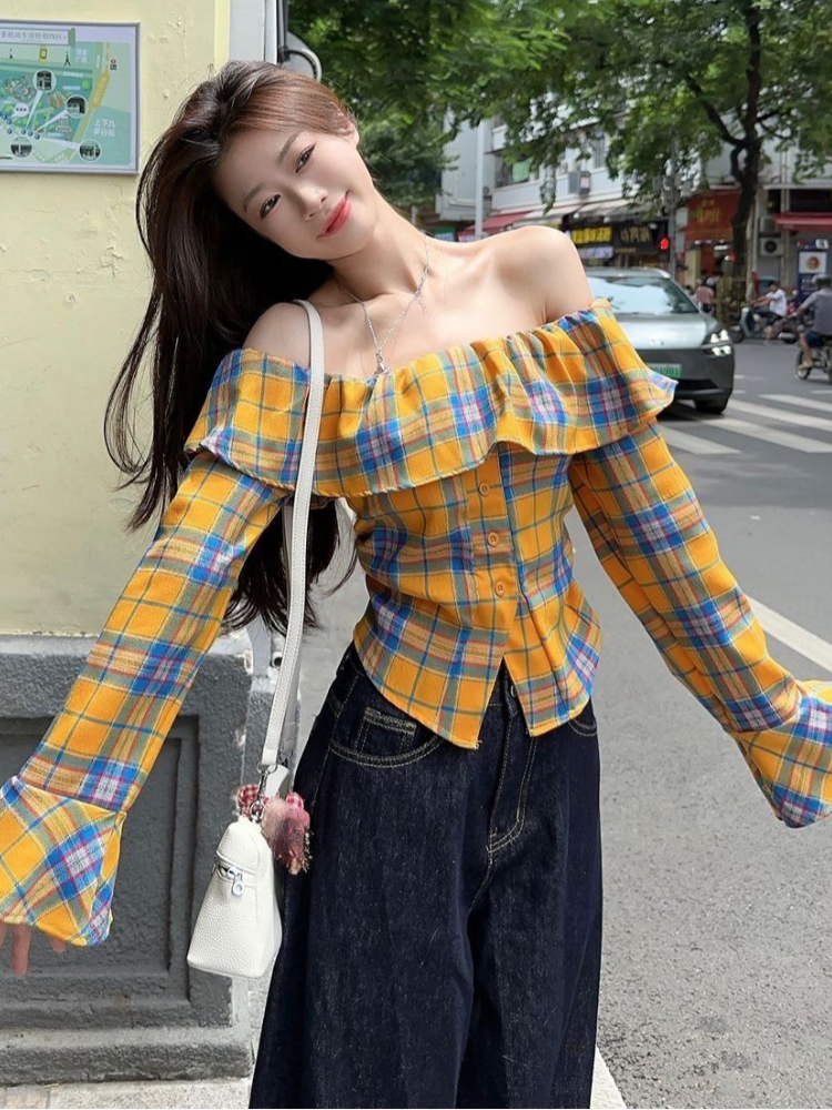 Y2k Gyaru Blouses Slash Neck F - Y2K Winter Clothing 评论和价格