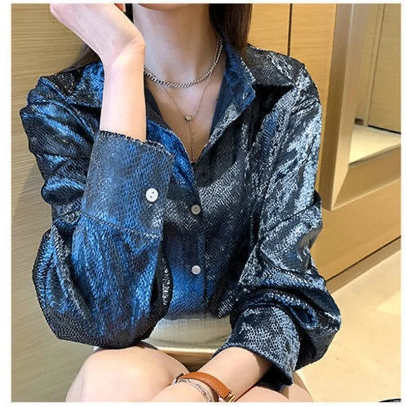 Women's Shiny Button Shirt Spr - Quality Winter Clothing 评论和价格