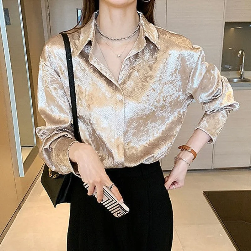 Women's Shiny Button Shirt Spr - Quality Winter Clothing 评论和价格