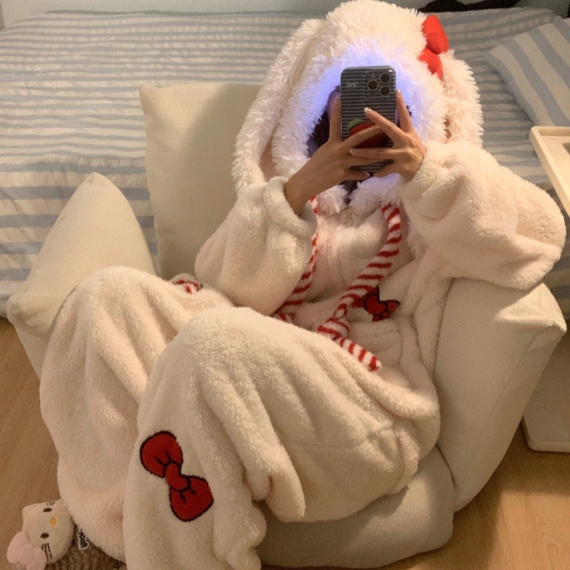 Sweet and Cute Bow Rabbit One- - Fleece Hoodie Lined 评论和价格