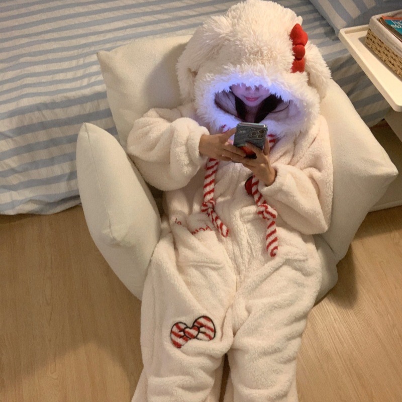 Sweet and Cute Bow Rabbit One- - Fleece Hoodie Lined 评论和价格