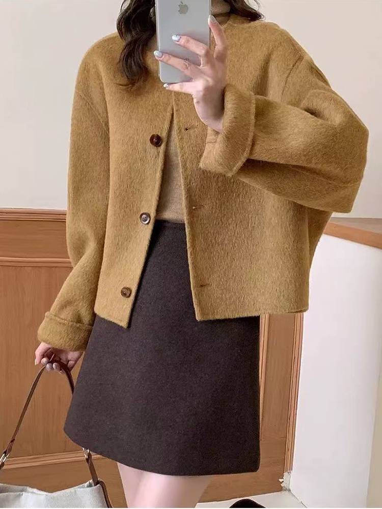 Faux Wool Coat for Women Korea - Wool Blend Coat 评论和价格