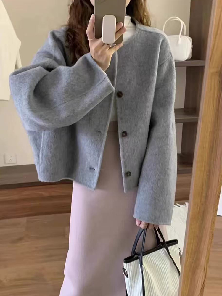 Faux Wool Coat for Women Korea - Wool Blend Coat 评论和价格