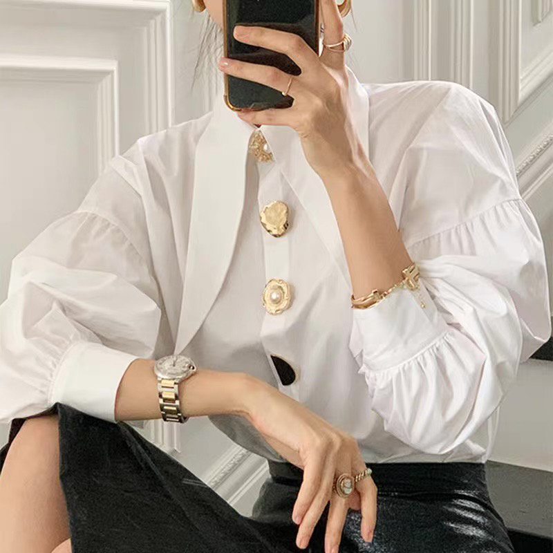 White Elegant Pearl Women Shir - Y2K Winter Clothing 评论和价格