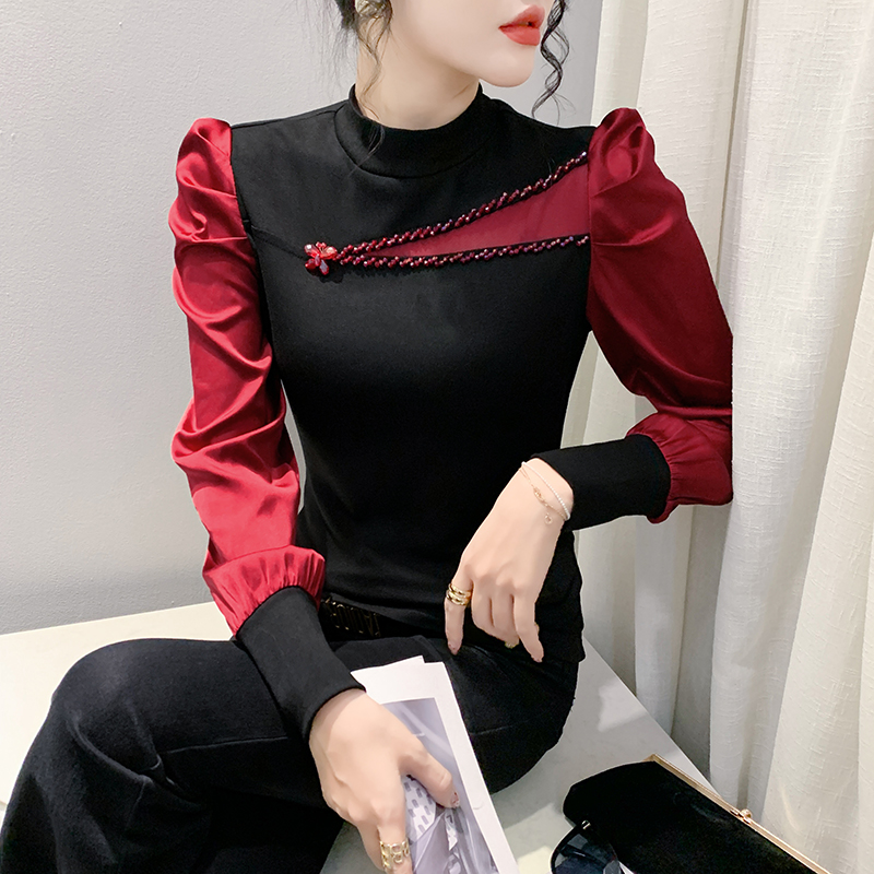 Elegant Slim Beading Shirt Wom - Winter Clothing Colors 评论和价格