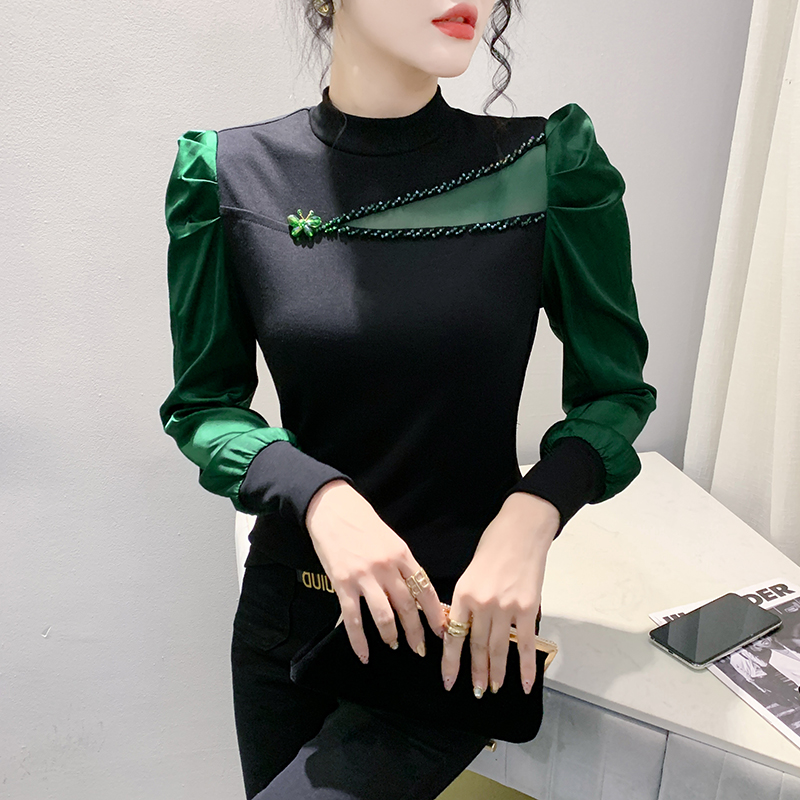 Elegant Slim Beading Shirt Wom - Winter Clothing Colors 评论和价格