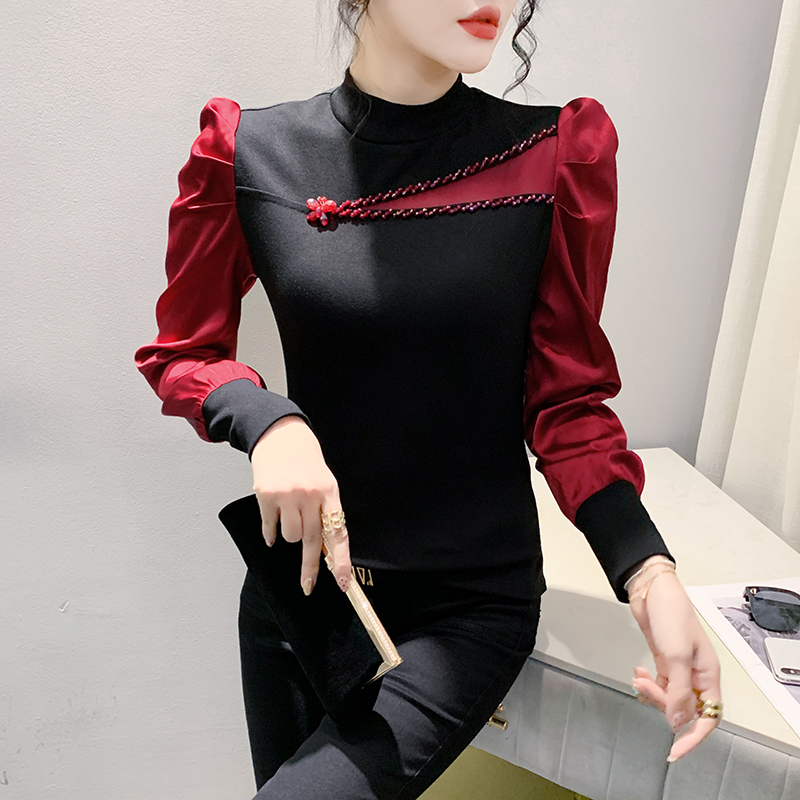 Elegant Slim Beading Shirt Wom - Winter Clothing Colors 评论和价格