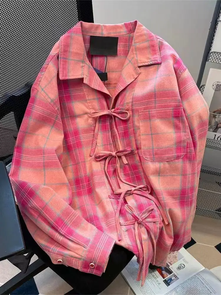 Y2k American Vintage Pink Plai - Y2K Winter Clothing 评论和价格
