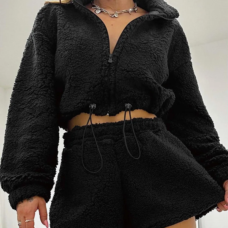 Women Solid Fleece Coat Crop T - Wool Blend Coat 评论和价格